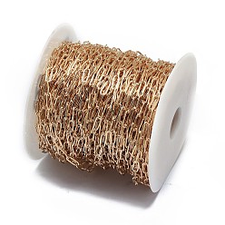 Light Gold Латунные скрепки, Плоско-овальные, тянутые удлиненные кабельные цепи, с катушкой, пайки, золотой свет, 11x4x0.5 мм, о 50yards / рулон (45.72 м / рулон)