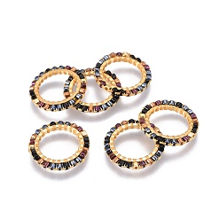 Разноцветный Японский бисер miyuki & toho ручной работы, с латунными кольцами, Ткацкий станок, кольцо, золотые, красочный, 15~16x1.8 мм