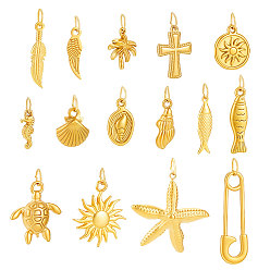 Golden 15Pcs 304 Stainless Steel Pendants, Mixed Shapes, with Jump Ring, Golden, 14.2~31.1mm