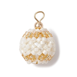 Champagne Gold Подвески из бисера, с фурнитурой позолоченной латунной, круглые, шампанское золото, 23x16 мм, отверстие : 3 мм