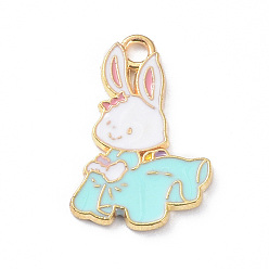 Бледно-бирюзовый Подвески из эмали и сплава, золотой свет, очарование кролика, бледные бирюзовая, 20.5x14x1 мм, отверстие : 2 мм