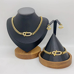 Золотой Наборы овальных браслетов, сережек и ожерелий из нержавеющей стали с кубическим цирконием, золотые, ожерелья: 17.72 дюйм (45 см)