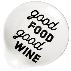 Floral White Ceramic Spoon Holders, Flat Round with Word, Floral White, 112x100x18mm