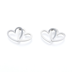 Нержавеющая Сталь Цвет Не тускнеет 201 соединительные кольца из нержавеющей стали, разъемы для быстрой связи, сердце, цвет нержавеющей стали, 21 мм