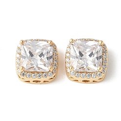 Прозрачный Латунные микро проложить кубического циркония бусы, без кадмия, без никеля и без свинца, квадратный, реальный 18 k позолоченный, прозрачные, 11x11x7 мм, отверстие : 2 мм