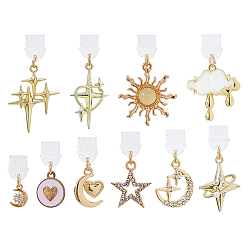 Золотой 10шт пластиковые мобильные пылезащитные заглушки, с подвесками из сплава, латуни и смолы, золотые, 24~42 мм