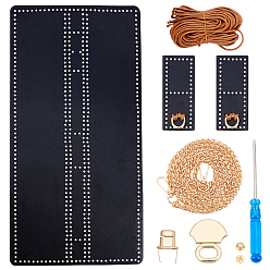 Черный Набор прямоугольных сумок через плечо для вязания своими руками, включая материалы сумки из искусственной кожи, железная фурнитура, отвертка и восковой шнур, чёрные, 13x19x5 см