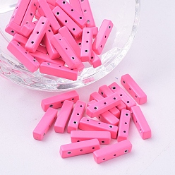 Hot pink Mehrsträngige Glieder aus sprühlackierter Legierung, für fliesen elastische armbänder machen, Rechteck, hot pink, 16x4x4 mm, Bohrung: 0.8 mm