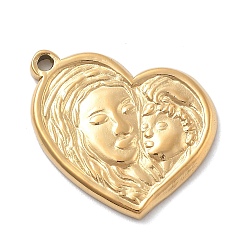 Настоящее золото 18K 304 подвески из нержавеющей стали, сердце с подвеской мать и сын, ионное покрытие (ip), реальный 18 k позолоченный, 16x18x2 мм, отверстие : 1.4 мм