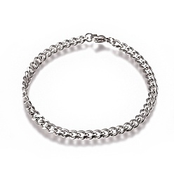 Нержавеющая Сталь Цвет Мужская цепь с защитой от потускнения, браслеты с витой цепью, модная 304 браслеты из нержавеющей стали, с карабин-лобстерами , цвет нержавеющей стали, 8-1/8 дюйм (20.7 см), 5 мм