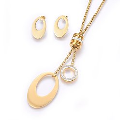 Doré  304 définit bijoux en acier inoxydable, des colliers et des boucles d'oreille, avec argile polymère strass, ovale, or, 23.23 pouce (59 cm), 22x14x2mm, pin: 0.8 mm
