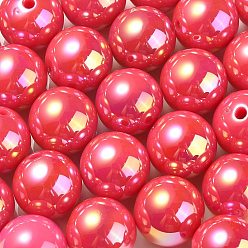 Indian Red UV Plating Rainbow Iridescent Acrylic Beads, Round, Indian Red, 17.5x17mm, Hole: 2.8mm