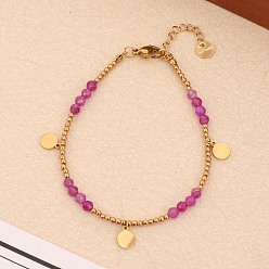 Турмалин Эластичные браслеты из натуральных окрашенных турмалиновых бусин для женщин, с настоящими бусинами из нержавеющей стали, покрытыми 18k золотом, 6-3/4 дюйм (17 см)