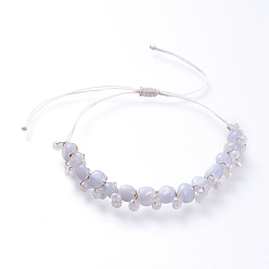 Blue Lace Agate Adjustable Natural Blue Lace Agate Braided Bead Bracelets, with Glass Beads and Nylon Thread,  Inner Diameter: 1-1/8 inch~2-1/2 inch(2.8~6.5cm)