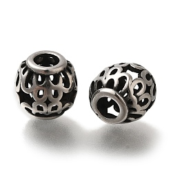 Античное Серебро 304 из нержавеющей стали европейские шарики, бусины с большим отверстием, RONDELLE с цветком, античное серебро, 10.5x10 мм, отверстие : 4 мм