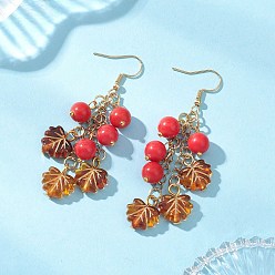 Шоколадный Серьги-подвески в форме листьев из синтетической бирюзы и акрила, С 304 результатами из нержавеющей стали, золотые, цвет шоколада, 67 мм