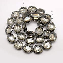 Gray Faceted Electroplate Crystal Glass Oval Beads Strands, Rainbow Color Plated, Gray, 24x20x10mm, Hole: 1mm, about 30pcs/strand, 28.3 inch