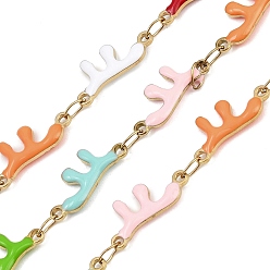 Настоящее золото 18K 304 Цепи из нержавеющей стали с эмалированными коралловыми звеньями, пайки, ионное покрытие (ip), без свинца, без кадмии и без никеля, реальный 18 k позолоченный, 15x6.5x2 мм