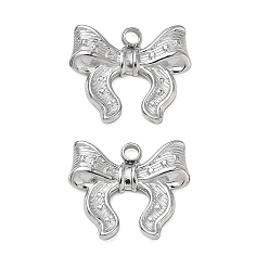 Stainless Steel Color 304 Stainless Steel Pendants, Bowknot Shape Charms, Stainless Steel Color, 14x16x2mm, Hole: 1.8mm