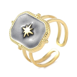 Настоящее золото 18K Ионное покрытие (ip) 304 прямоугольный эмалированный прямоугольник из нержавеющей стали со звездообразными манжетами на пальцах, открытые кольца для женщин, реальный 18 k позолоченный, регулируемый