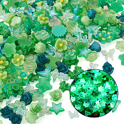 Морско-зеленый 30g светящиеся непрозрачные кабошоны из смолы, разнообразные, цвета морской волны, 6~18.5x5.5~18.5x2~10 мм