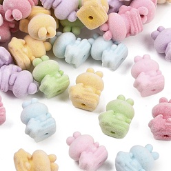 (52) Непрозрачная лаванда Флокированные непрозрачные акриловые бусины, кролик, разноцветные, 24x20x16 мм, отверстие : 2.5 мм