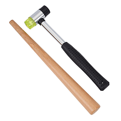 Camel Jewelry Tool Sets, 1Pc Oak Wood Ring Shaping Rod with 1Pc Installable Two Way Iron Rubber Hammers, Camel, 23.5x6.35x2.5cm