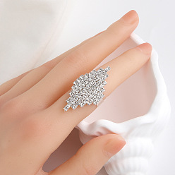 Платина Латунные кольца со стразами для женщин, ромб, платина, внутренний диаметр: 18 мм