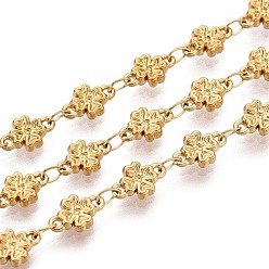 Настоящее золото 18K 5м 304 звенья цепи из нержавеющей стали с цветочным узором, пайки, с катушкой, ионное покрытие (ip), реальный 18 k позолоченный, 8.5x5x2 мм