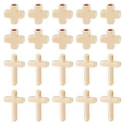 Настоящее золото 18K Набор для изготовления крестов, включая латунные бусины и подвески, реальный 18 k позолоченный, 40 шт / коробка