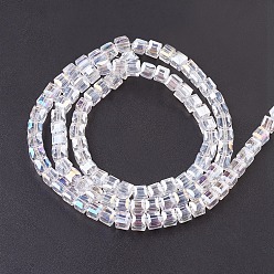 Clear AB Electroplate Glass Beads Strands, AB Color Plated, Faceted, Cube, Clear AB, 6x6x6mm, Hole: 1mm