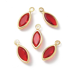 Красный Латунь стекло амулеты, Очарование лошадиных глаз, без никеля , граненые, реальный 18 k позолоченный, красные, 11.5x5x2.5 мм, отверстие : 1.2 мм