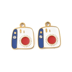 Белый 304 из нержавеющей стали шармы эмали, со стразами, очарование камеры, ионное покрытие (ip), белые, 12x10x1.5 мм, отверстие : 1.4 мм