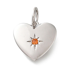 Темно-Оранжевый 925 Прозрачное серебро с микропаве из прозрачного кубического циркония, сердце, с целью перехода в кольце, платина, темно-оранжевый, 10x10.5x1.5 мм