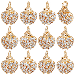 Золотой 12 шт. Латунные брелоки из прозрачного кубического циркония с микропаве, яблоко, с целью перехода в кольце, золотые, 11x9.5x2.5 мм, отверстие : 2.5 мм
