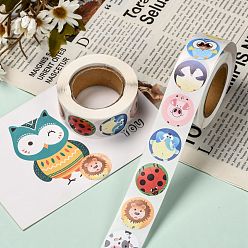 Other Animal Self-Adhesive Paper Stickers, Gift Tag, for Party, Decorative Presents, Round, Colorful, Animal Pattern, 25mm, 500pcs/roll