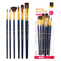 Полуночно-синий Набор кистей, Насадка щетки с нейлоновой щетиной и деревянной ручкой, для масляной живописи художника профессиональная живопись, темно-синий, 27x9.7 см, 6 шт / комплект