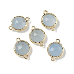 Белый Нефрит Латунные паве окрашенные натуральные белые нефриты граненые плоские круглые подвески-соединители, стойки покрытие, долговечный, золотые, голубой, 12x17.5x5.5 мм, отверстие : 1.4 мм