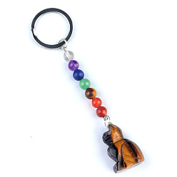 Тигровый глаз Брелок с тигровым глазом, с кварцевым резонатором, аметист, ляпис, авантюрин, красный агат, красная яшма, кошка, 11 см