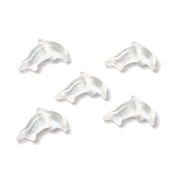 White K9 Glass Cabochons, with Glitter Powder, Dolphin, White, 4.7x7.8x2.2mm