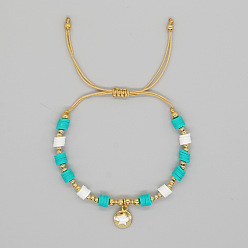 Звезда Браслеты с подвесками из латунных круглых бусин, плетеные браслеты из бусин хейши из полиэфирной глины для женщин, со сплавом, звезда