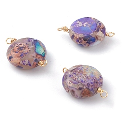 Имперская яшма Соединители из натуральной имперской яшмы, с золотыми латунными петлями, плоско-круглые, 23.5x15.5x6 мм, отверстие : 1.6 мм