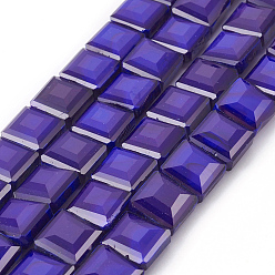 Полуночно-синий Жемчуг глянец покрытием стеклянной бусины пряди, граненые квадратные, темно-синий, 13x13x8 мм, отверстие : 1 мм, около 27 шт / нитка, 13.9 дюйм