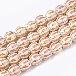 Оранжевый Стеклянные бусины с гальваническим покрытием , круглый с полосой, оранжевые, 10x9.5 мм, отверстие : 1.2 мм, около 30 шт / нитка, 11.2 дюйм