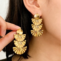 Golden Alloy Stud Dangle Earrings for Women, Fan, Golden, 35mm