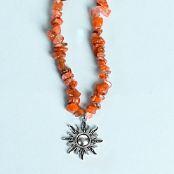 Carnelian Natural Carnelian Necklaces, with Alloy Charms, Sun, 14.57 inch(37cm)