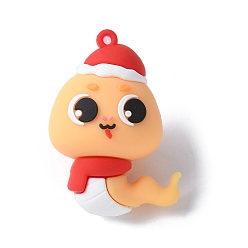 Оранжевый Пластиковые подвески из пвх, змея в шляпе и шарфе, оранжевые, 47x33.5x27.5 мм, отверстие : 2 мм