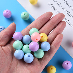 Mixed Color Opaque Acrylic Beads, Round, Mixed Color, 16x15mm, Hole: 2.8mm, about 220pcs/500g