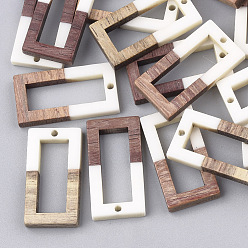 Белый Подвески из смолы и ореха, прямоугольные, белые, 27x14.5x3.5 мм, отверстие : 1.5 мм