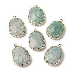 Амазонит Граненые подвески из натурального амазонита, подвески в виде яиц из латуни золотистого цвета, 26.5x17.5x5.5 мм, отверстие : 1.6 мм